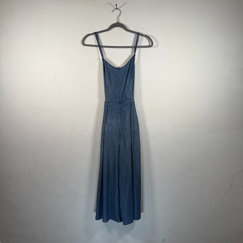 Sneak Peak Blue Chambray TENCEL Wide Leg Tie Back Holiday Beach Jumpsuit Size S
